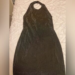 Vintage Moda Elegant Black Glitter Backless Dress